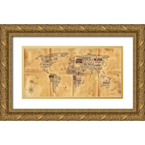 World of Life-Seachart Gold Ornate Wood Framed Art Print with Double Matting by Mikael D. Design
