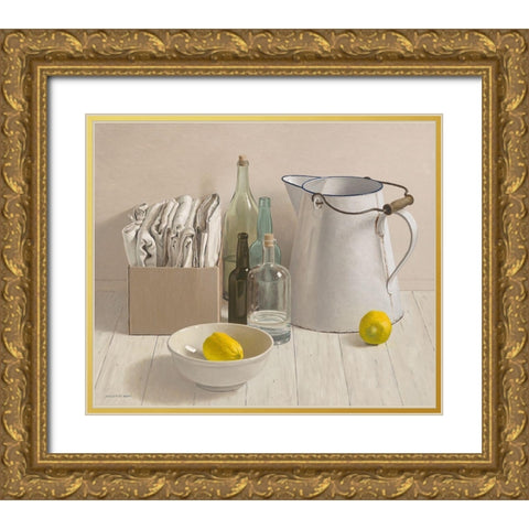 Big jug and 2 lemmons Gold Ornate Wood Framed Art Print with Double Matting by de Bont, Willem