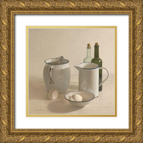 2 jugs-2 bottles-2 eggs and a bowl Gold Ornate Wood Framed Art Print with Double Matting by de Bont, Willem
