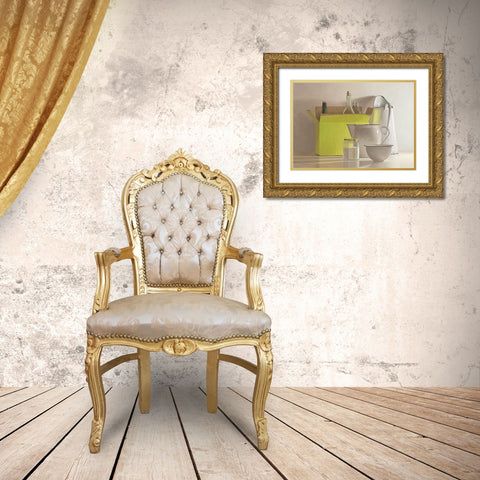 Still life with yellow box-bottles and  Gold Ornate Wood Framed Art Print with Double Matting by de Bont, Willem