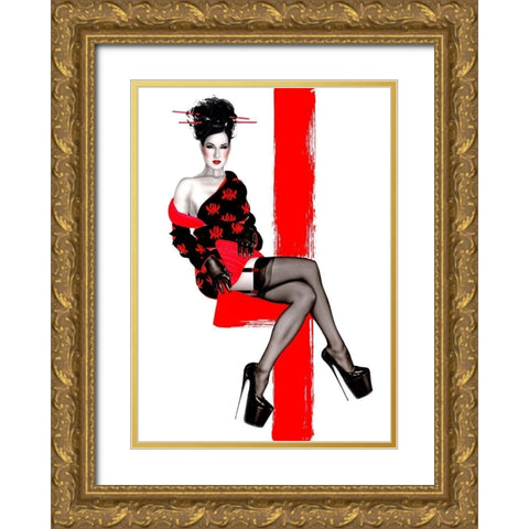 Redflower Gold Ornate Wood Framed Art Print with Double Matting by Horwath, Sara