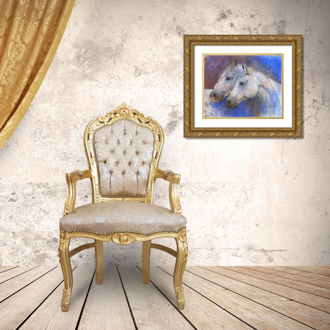Two Horses Gold Ornate Wood Framed Art Print with Double Matting by Botman, Loes