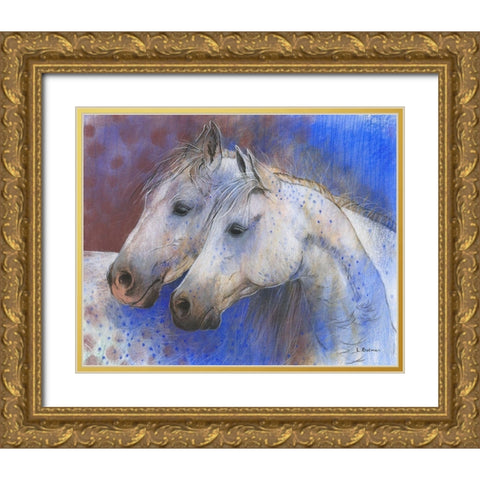 Two Horses Gold Ornate Wood Framed Art Print with Double Matting by Botman, Loes