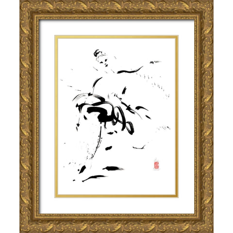 Ballerine Gold Ornate Wood Framed Art Print with Double Matting by Hanniet, Marc
