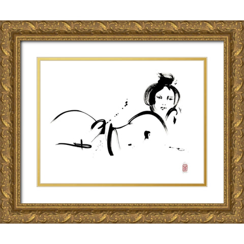 Linsolente sait poser Gold Ornate Wood Framed Art Print with Double Matting by Hanniet, Marc