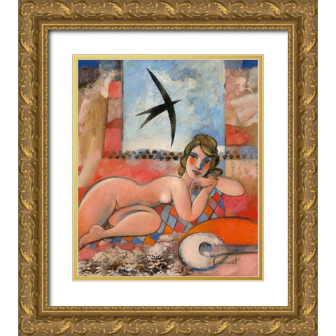 En chaque francaise sommeille une parisienne Gold Ornate Wood Framed Art Print with Double Matting by Hanniet, Marc