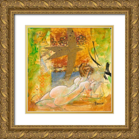 Aurore doree Gold Ornate Wood Framed Art Print with Double Matting by Hanniet, Marc