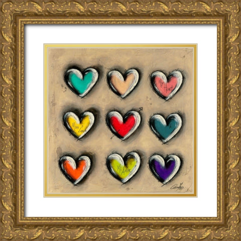 Colored Hearts I Gold Ornate Wood Framed Art Print with Double Matting by Mougin, Carine