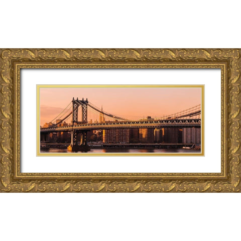Pont de Manhattan Gold Ornate Wood Framed Art Print with Double Matting by Bertrande, Arnaud