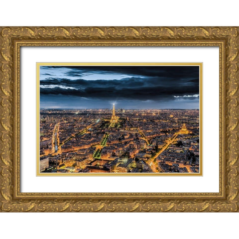 Paris by Night Gold Ornate Wood Framed Art Print with Double Matting by Bertrande, Arnaud