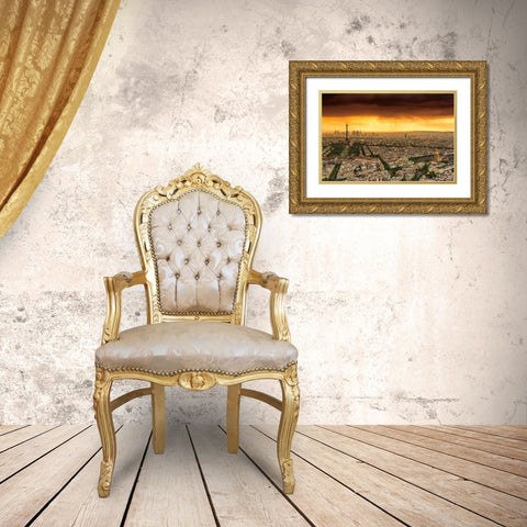 Sunset to Paris Gold Ornate Wood Framed Art Print with Double Matting by Bertrande, Arnaud