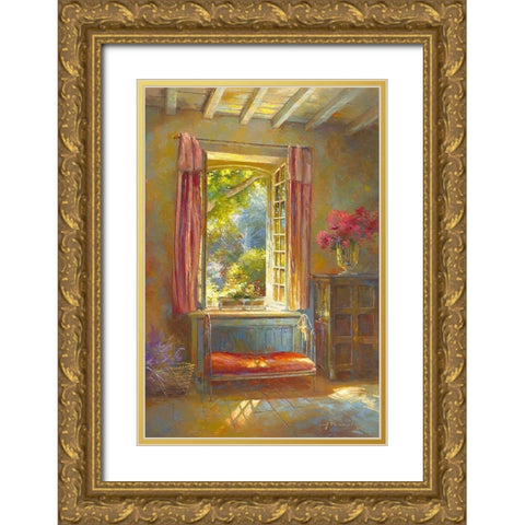 Le lit de Sãska Gold Ornate Wood Framed Art Print with Double Matting by Messely, Johan