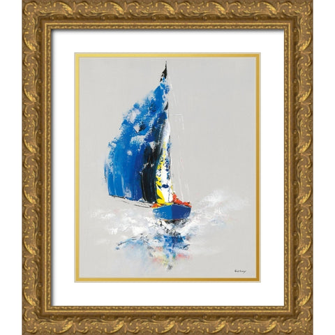Le Bateau Bleu Gold Ornate Wood Framed Art Print with Double Matting by de Courcy, Gerard