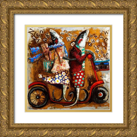 Literarios Gold Ornate Wood Framed Art Print with Double Matting by Villanueva, Natalia