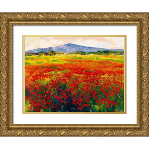 Amapolas III Gold Ornate Wood Framed Art Print with Double Matting by Camargo, Jesus P.