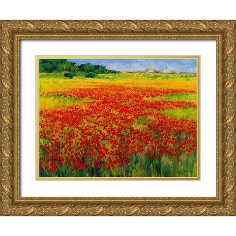 Amapolas IV Gold Ornate Wood Framed Art Print with Double Matting by Camargo, Jesus P.