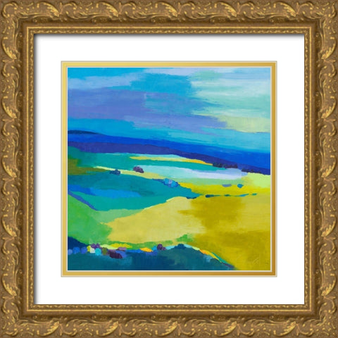 Bleu safran Gold Ornate Wood Framed Art Print with Double Matting by Mauviel, Laurence