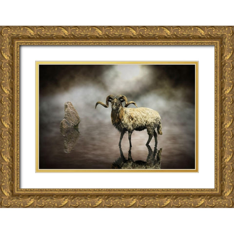 Sheep Gold Ornate Wood Framed Art Print with Double Matting by Visser, Michiel