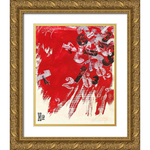 Ziffernrot II Gold Ornate Wood Framed Art Print with Double Matting by Wendling, Heinz