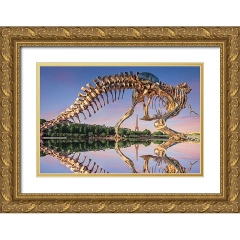 T-Rex Gold Ornate Wood Framed Art Print with Double Matting by Bertrande, Arnaud