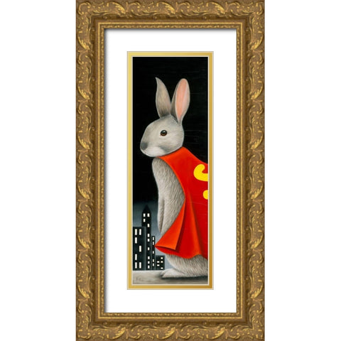 Super Lapin IV Gold Ornate Wood Framed Art Print with Double Matting by Ann R