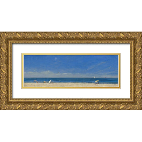 Mothers with Children at the Beach Gold Ornate Wood Framed Art Print with Double Matting by Valentini, Alberto