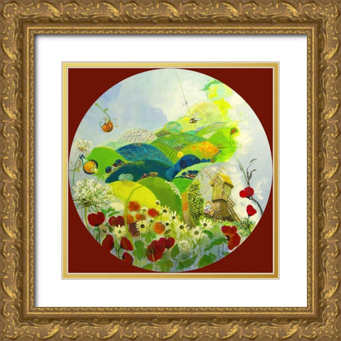 Que la campagne est ronde ! Gold Ornate Wood Framed Art Print with Double Matting by Naudin, Genevieve