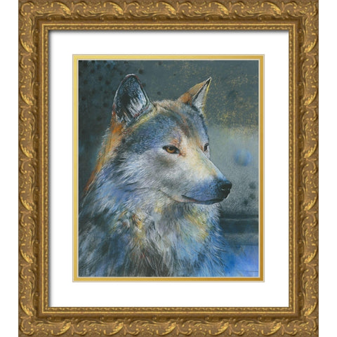 Grauer Wolf Gold Ornate Wood Framed Art Print with Double Matting by Botman, Loes