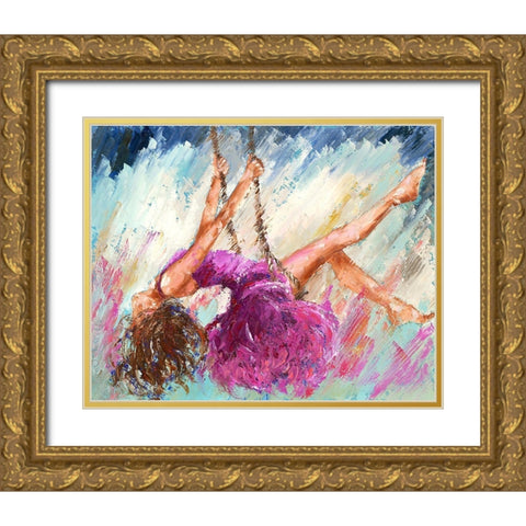 Loiseau sur la branche Gold Ornate Wood Framed Art Print with Double Matting by Catherine M.