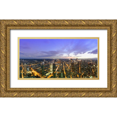 Frankfurt Panorama beleuchtet Panoramadetail Gold Ornate Wood Framed Art Print with Double Matting by Fischer, Rolf