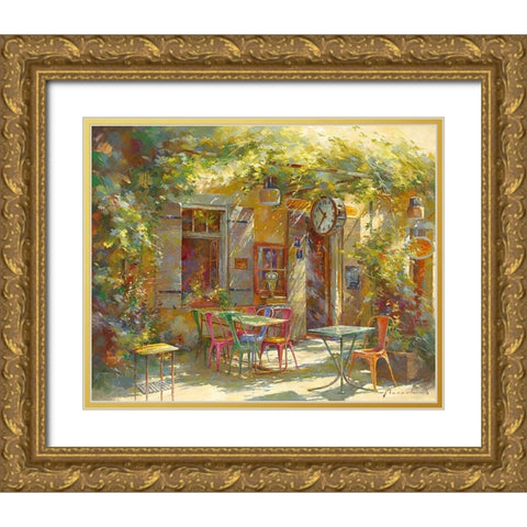 Au Bistrot de Marie Gold Ornate Wood Framed Art Print with Double Matting by Messely, Johan