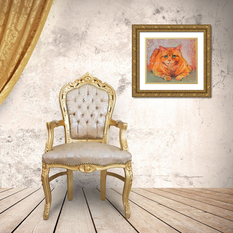 Cat lying down Gold Ornate Wood Framed Art Print with Double Matting by Botman, Loes