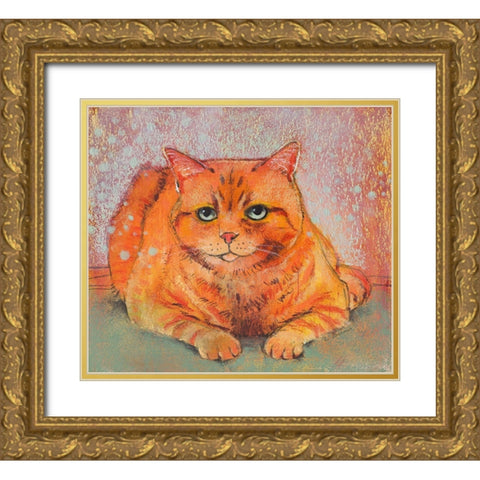 Cat lying down Gold Ornate Wood Framed Art Print with Double Matting by Botman, Loes