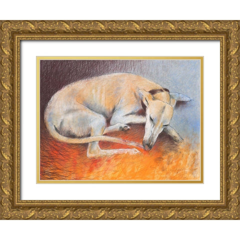 Dog resting Gold Ornate Wood Framed Art Print with Double Matting by Botman, Loes