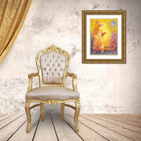 Playing Cat Gold Ornate Wood Framed Art Print with Double Matting by Botman, Loes