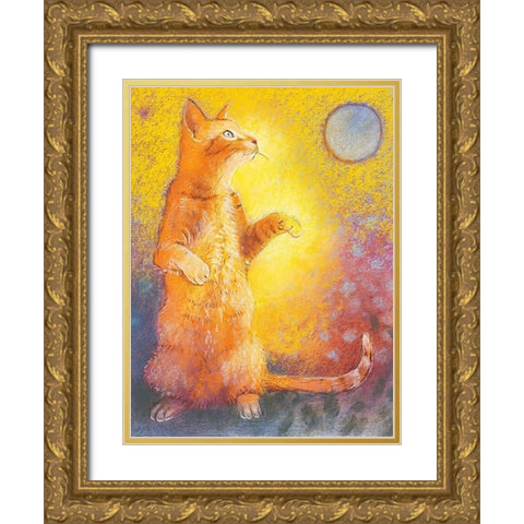 Playing Cat Gold Ornate Wood Framed Art Print with Double Matting by Botman, Loes