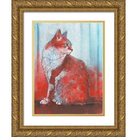 Red Cat Gold Ornate Wood Framed Art Print with Double Matting by Botman, Loes