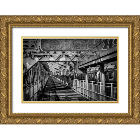 New York Train Gold Ornate Wood Framed Art Print with Double Matting by Ronin