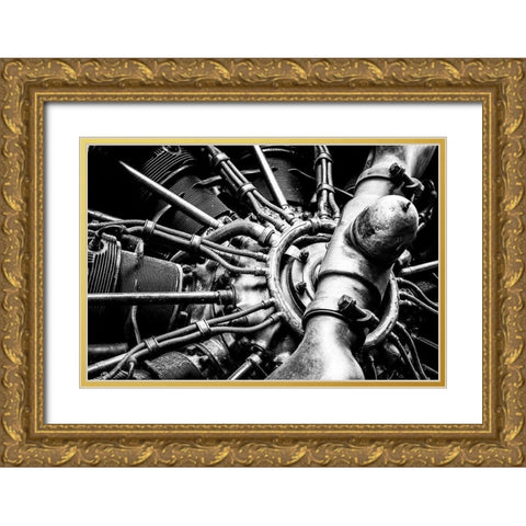 Propellor Engine close up Gold Ornate Wood Framed Art Print with Double Matting by Ronin