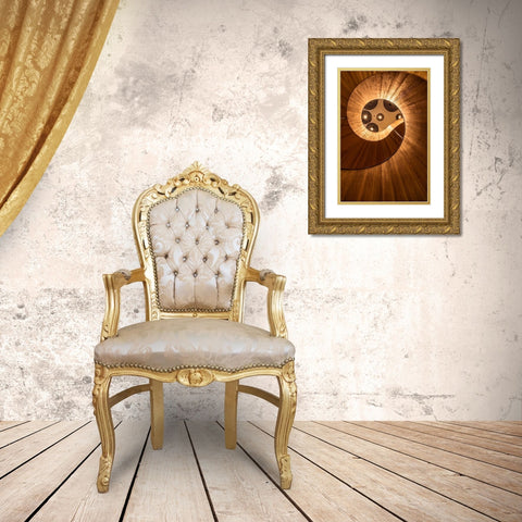 Wooden Stairs Gold Ornate Wood Framed Art Print with Double Matting by Ronin