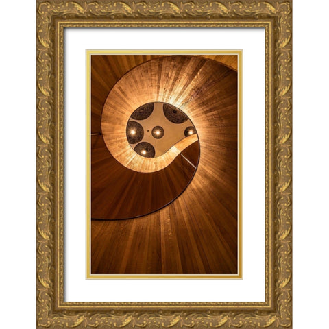 Wooden Stairs Gold Ornate Wood Framed Art Print with Double Matting by Ronin