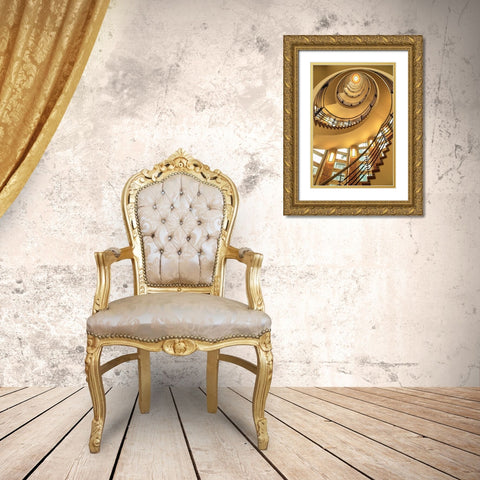 Yellow Staircase Gold Ornate Wood Framed Art Print with Double Matting by Ronin