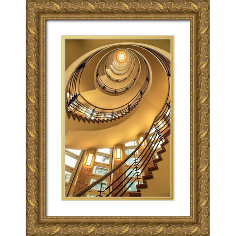 Yellow Staircase Gold Ornate Wood Framed Art Print with Double Matting by Ronin