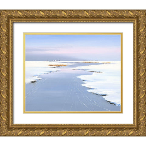 Skating Day Gold Ornate Wood Framed Art Print with Double Matting by Groenhart, Jan
