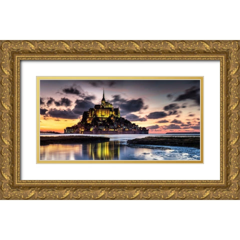 Mont Saint Michel Gold Ornate Wood Framed Art Print with Double Matting by Ronin