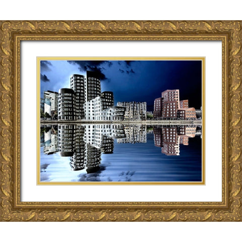 Gehry Bauten Dusseldorf im Medienhafen Gold Ornate Wood Framed Art Print with Double Matting by Fischer, Rolf