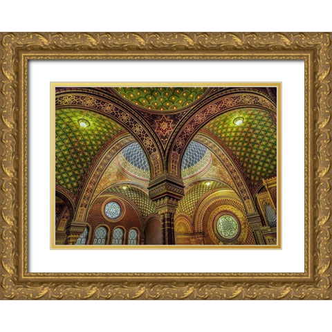 Colourful Synagoge I Gold Ornate Wood Framed Art Print with Double Matting by Ronin