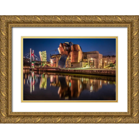 Bilbao at Night Gold Ornate Wood Framed Art Print with Double Matting by Ronin