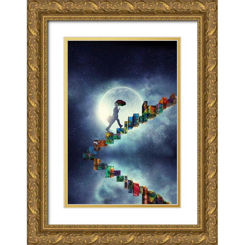 The Moonwalker Gold Ornate Wood Framed Art Print with Double Matting by Hillert, Peter