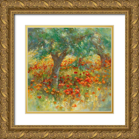 Les coquelicots Gold Ornate Wood Framed Art Print with Double Matting by Messely, Johan